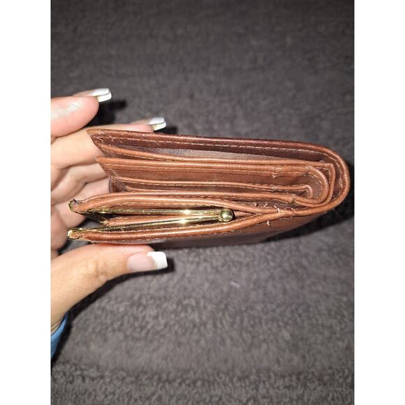 Buxton Heress Double Cordex Womans Wallet Carmel Brown Marbled Leather Kiss Lock - Picture 5 of 12